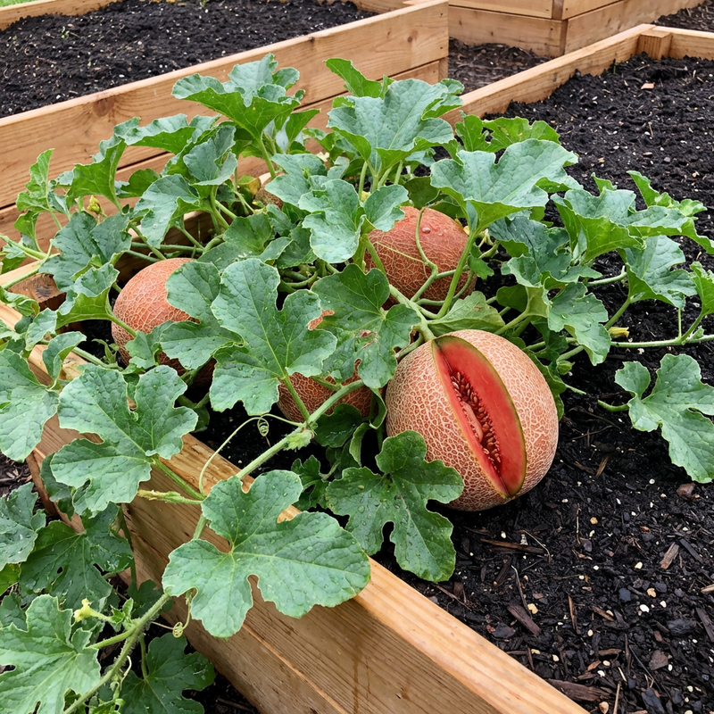 Cucumis melo Red Cantaloupe Melon for Home Garden Growing and Summer Harvest