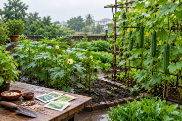Best monsoon vegetables growing in a rainy-season garden in India