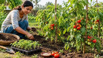 Growing tomatoes organically in a home garden