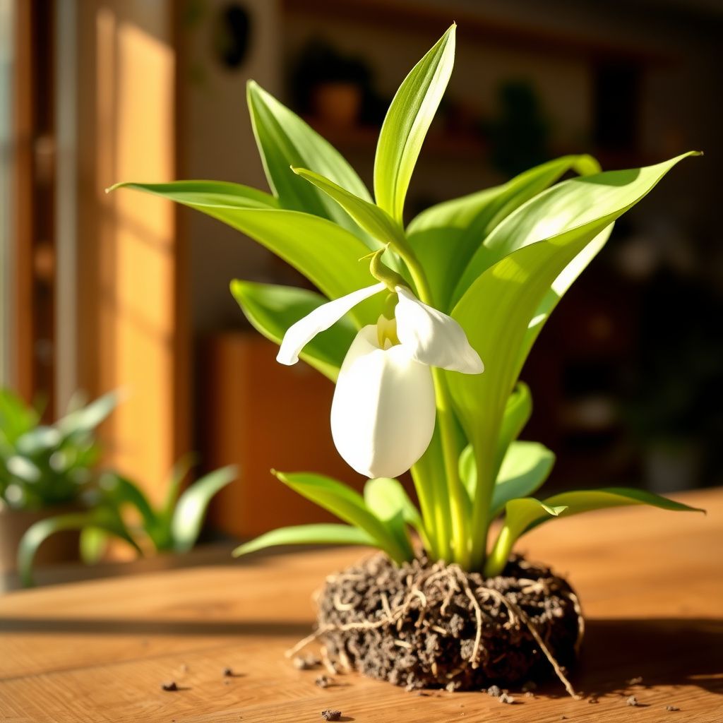 White Lady’s Slipper Flower Seeds – Rare Woodland Orchid with Elegant Spring Blooms