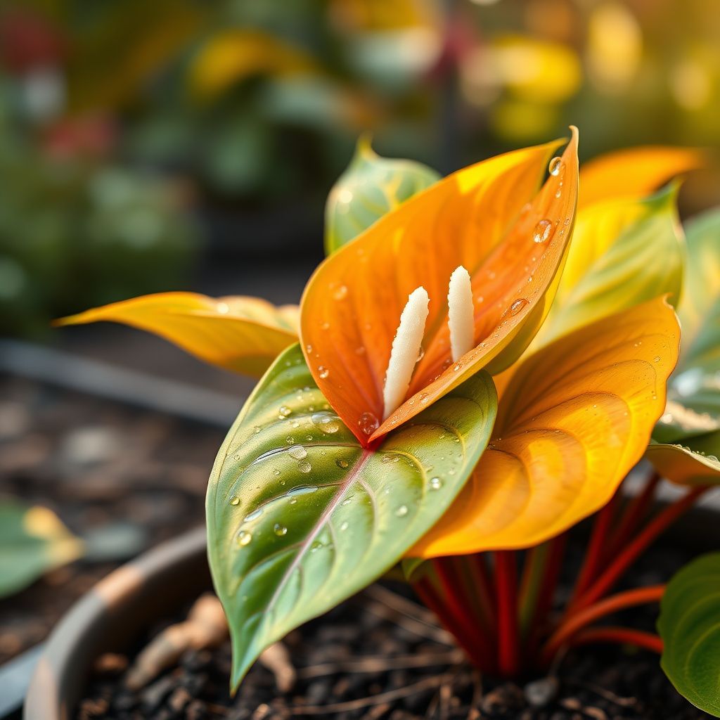 Anthurium Linden Araceae Seeds for Planting - Orange & Green Foliage
