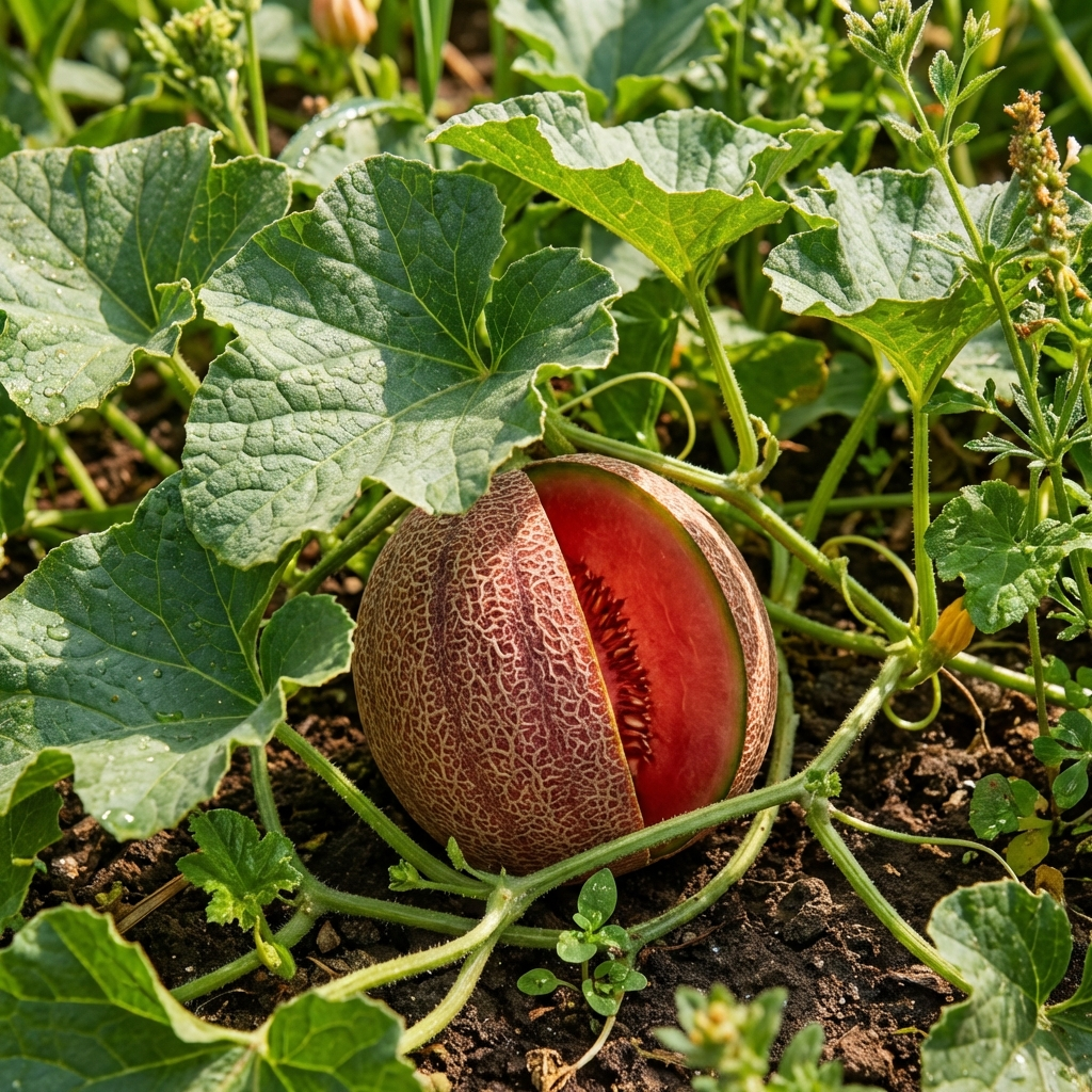 Cucumis melo Red Cantaloupe Melon for Home Garden Growing and Summer Harvest