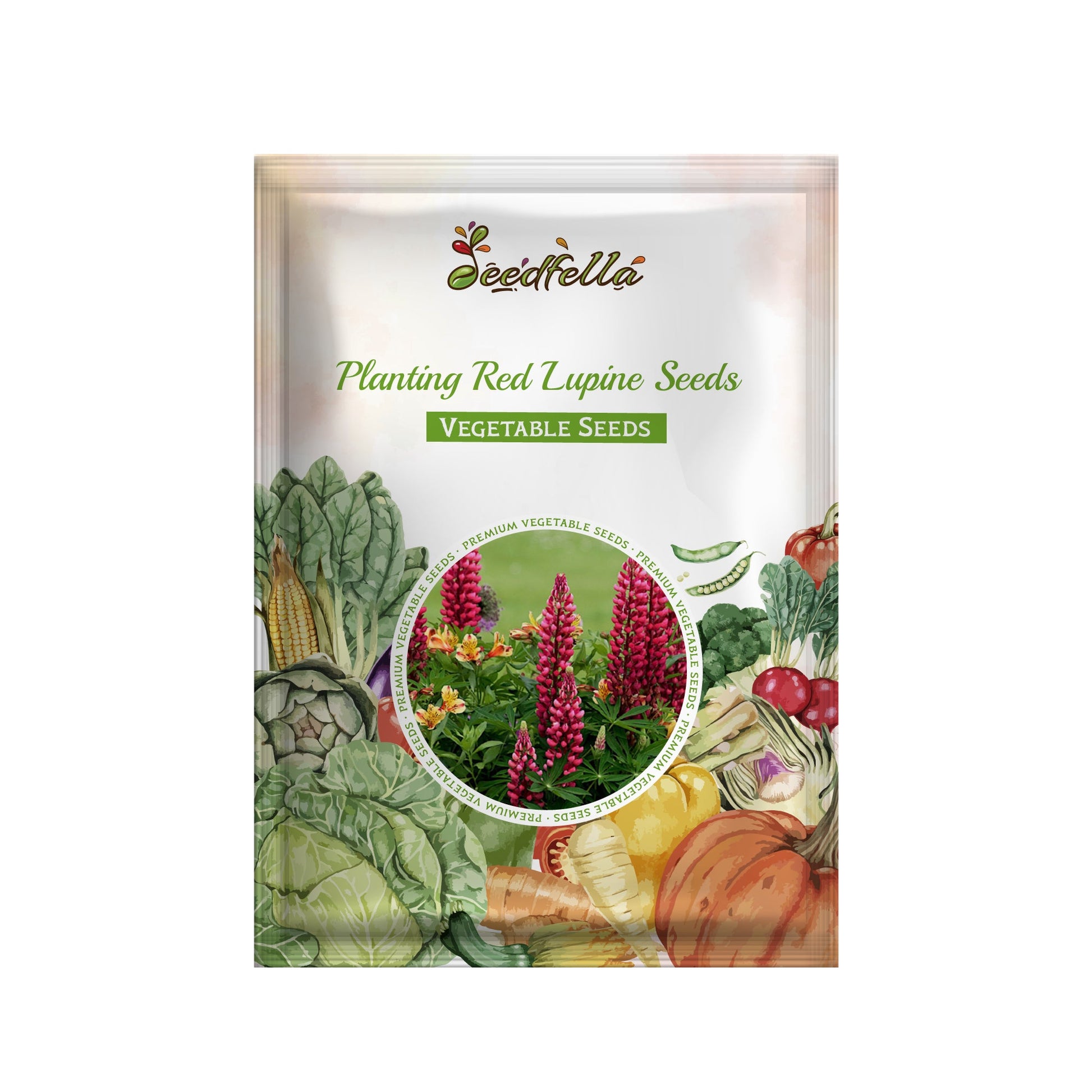 Red lupine seed package for gardening
