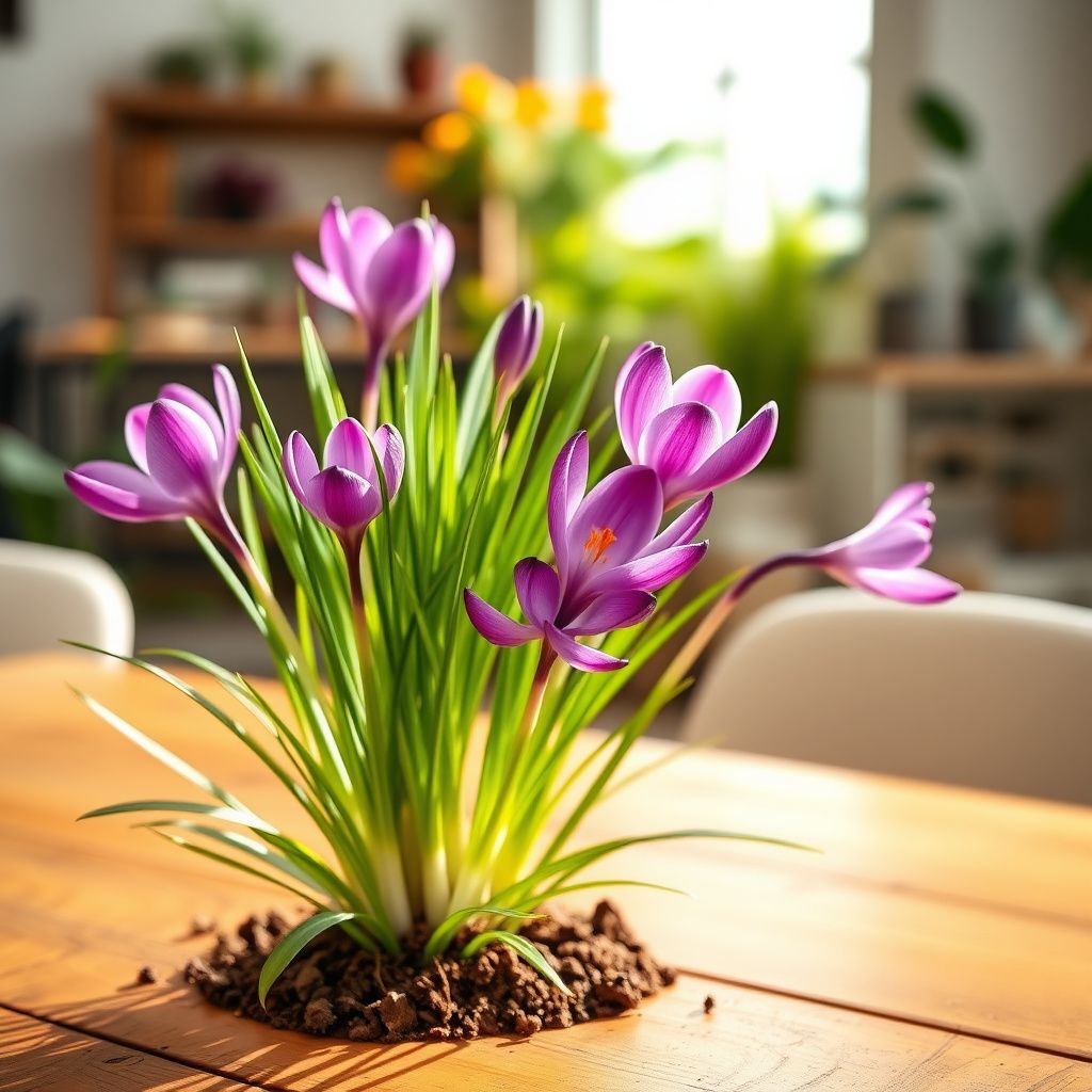 Saffron Crocus Flower Seeds for Garden Growing with Elegant Purple Blooms